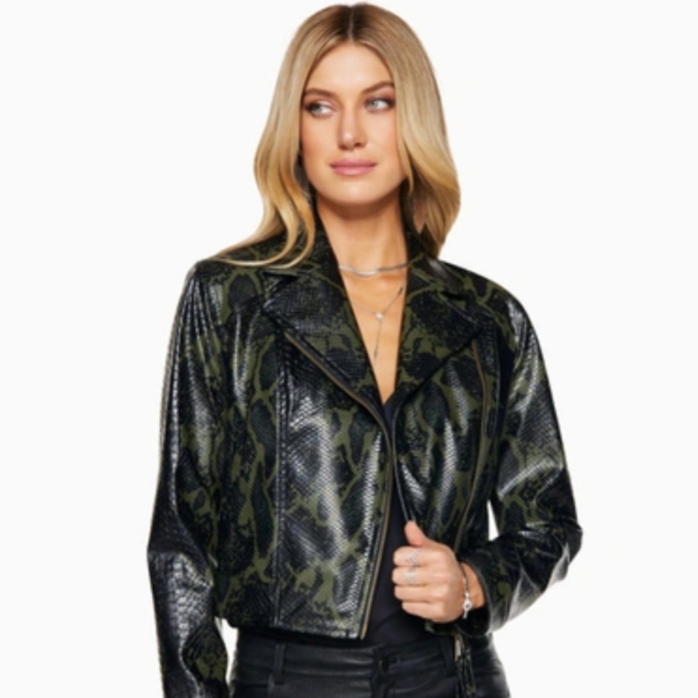 NWT Ramy Brook Leather Snakeprint Jacket XXS